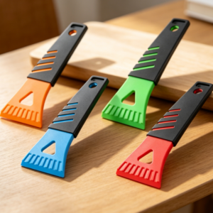 4-Piece Car Windshield Ice Scraper Set: Features non-slip handles and a plastic construction designed to prevent damage to your vehicle's body—an essential tool for defrosting and snow removal during the winter season.
