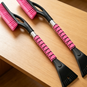 Car Snow Brush & Ice Scraper (2-Piece Set) — Scratch-Free PVC Brush Head, Non-Slip Foam Handle, Aluminum Alloy Shaft; Snow Removal Tool for Truck and SUV Windshields — Pink
